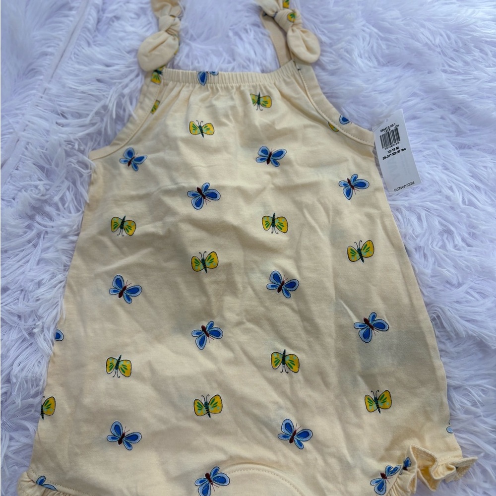 Yellow Butterfly Print Knotted Strap Romper